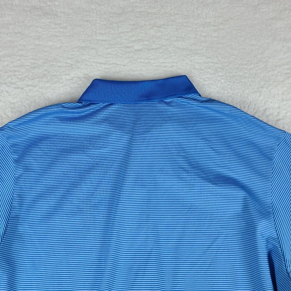 Adidas Polo Shirt Mens large Blue Striped Clima Lite Performance Short Sleeve‎